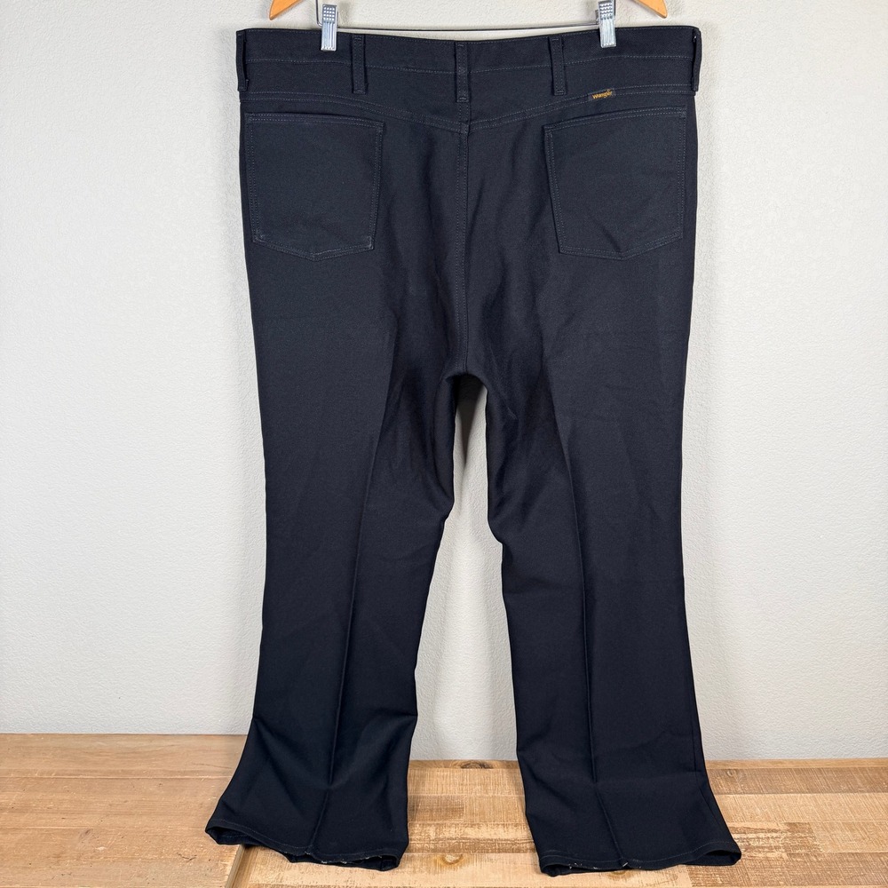 Wrangler Wrancher Dress Jeans Mens 44x32 Black Polyester Twill Bootcut 82BK - Picture 2 of 5